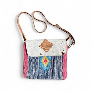 Handmade Upcycled Genuine Leather Canvas Real Cowhide Adjustable Crossbody Purse